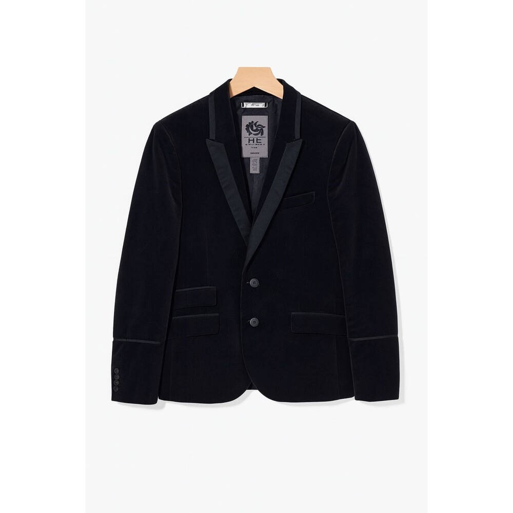 HE Homini Emerito by Mango Dark Blue Velvet Blazer 100% Cotton US/ XS